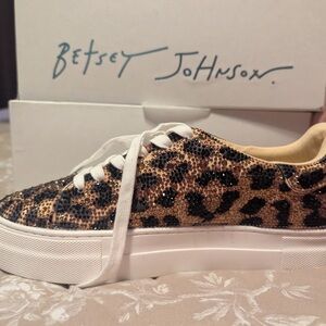 Betsey Johnson Leopard Sequin Platform Sneaker in Gold and Black